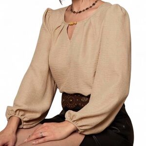 Boho-Chic Puff Sleeve Blouse with Bead Detail